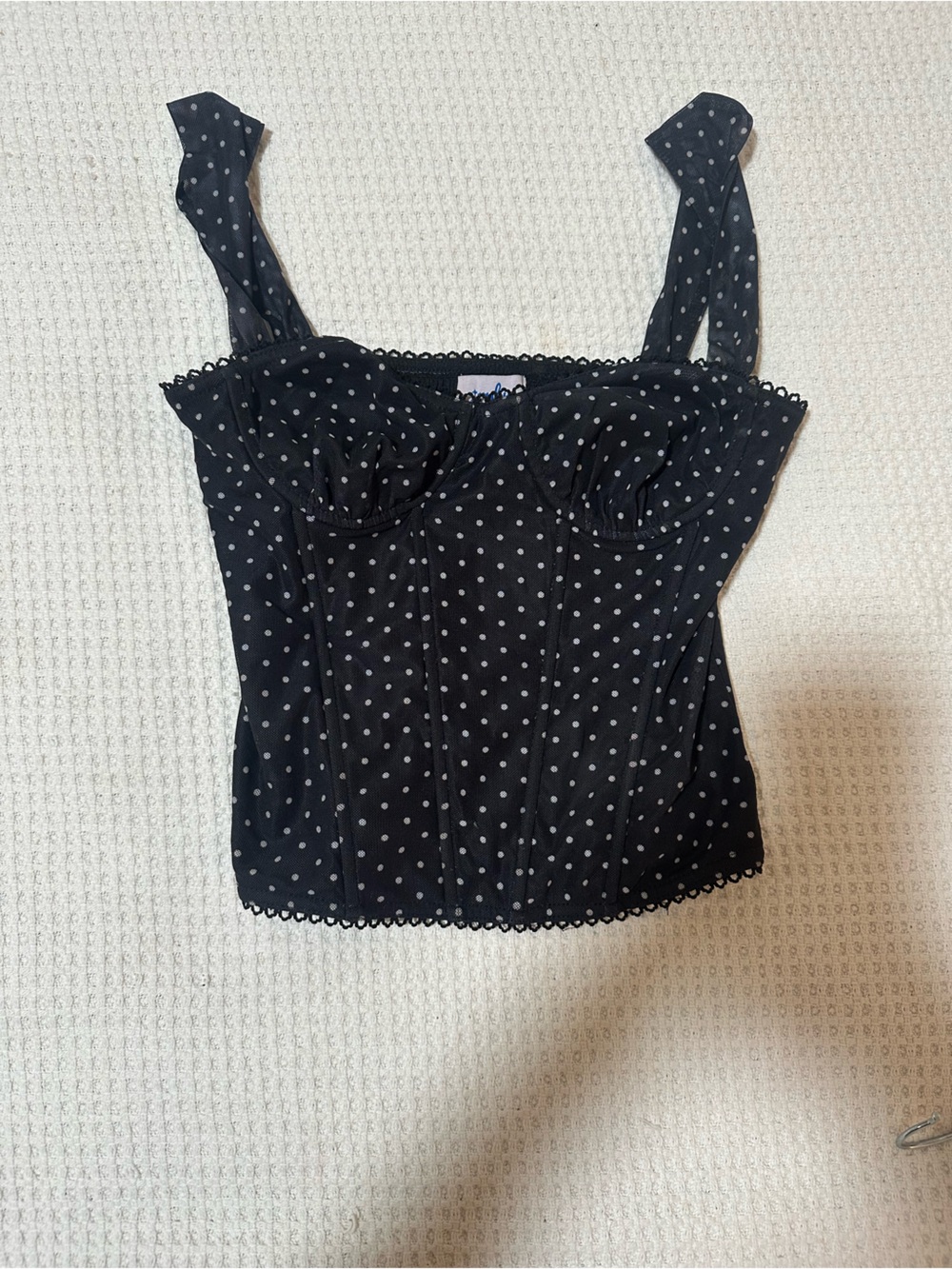 Black Polka Dot Bustier Top - Women's Sleeveless Corset Style